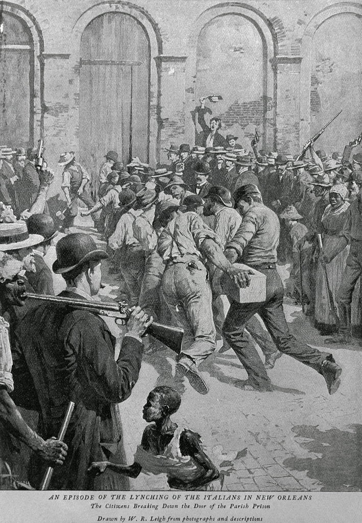 Detail of Print Showing Italians Being Lynched in New Orleans by W.E. Leigh