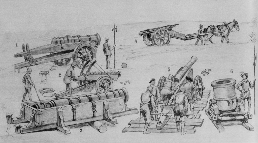 Detail of Soldiers Utilizing Different Types of Artillery on Field by Anonymous