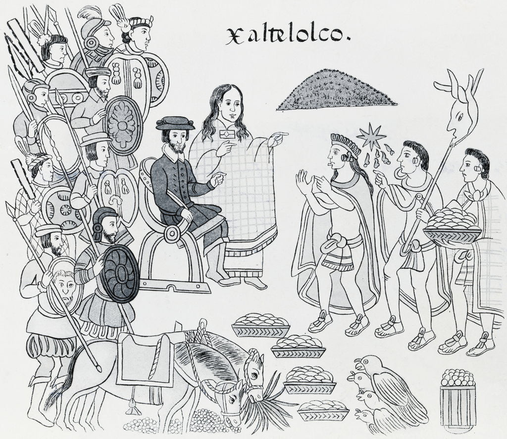 Detail of Elaborate Drawing Depicting Aztec Treaty Conference by Corbis