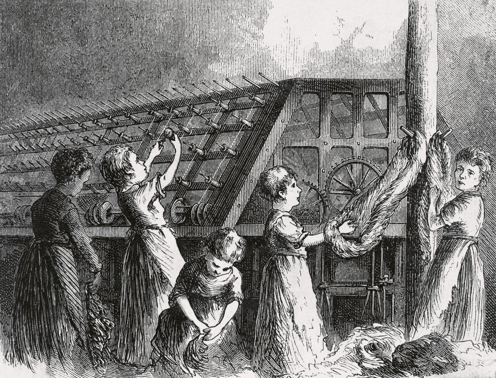 Detail of Drawing of Young Child and Women Laborers in Twine Factory by Anonymous