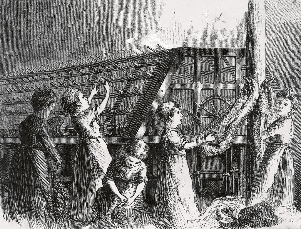 Detail of Drawing of Young Child and Women Laborers in Twine Factory by Corbis