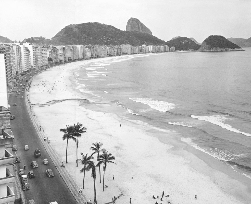 Detail of Copacabana Beach with Sugarloaf Mountain by Corbis