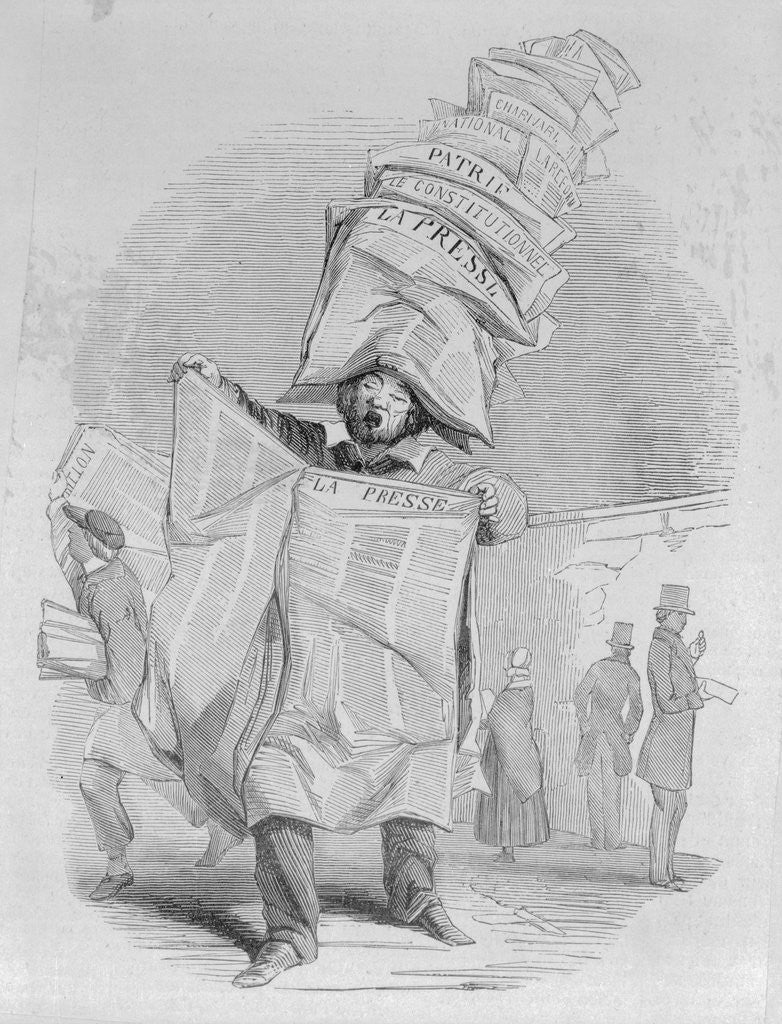 Detail of Woodcut of Man Selling French Newspapers by Anonymous
