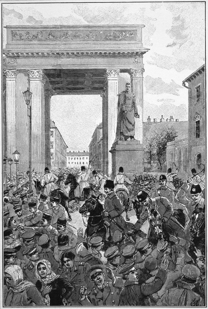 Detail of Engraving of Police Charging a Crowd in St. Petersburg, Russia by Anonymous