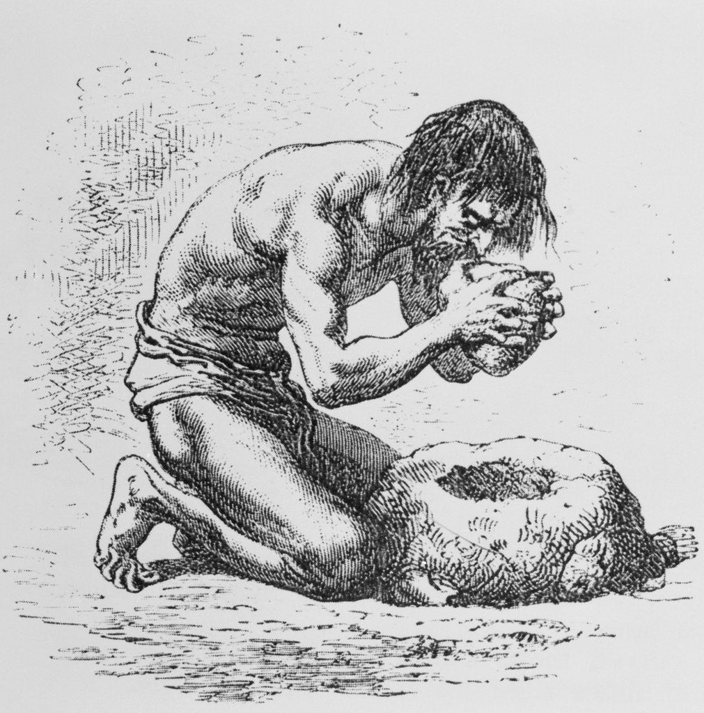 Detail of Man Using Mortar and Pestle by Anonymous