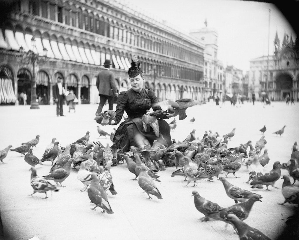 Detail of Woman Feeding Pigeons by Anonymous