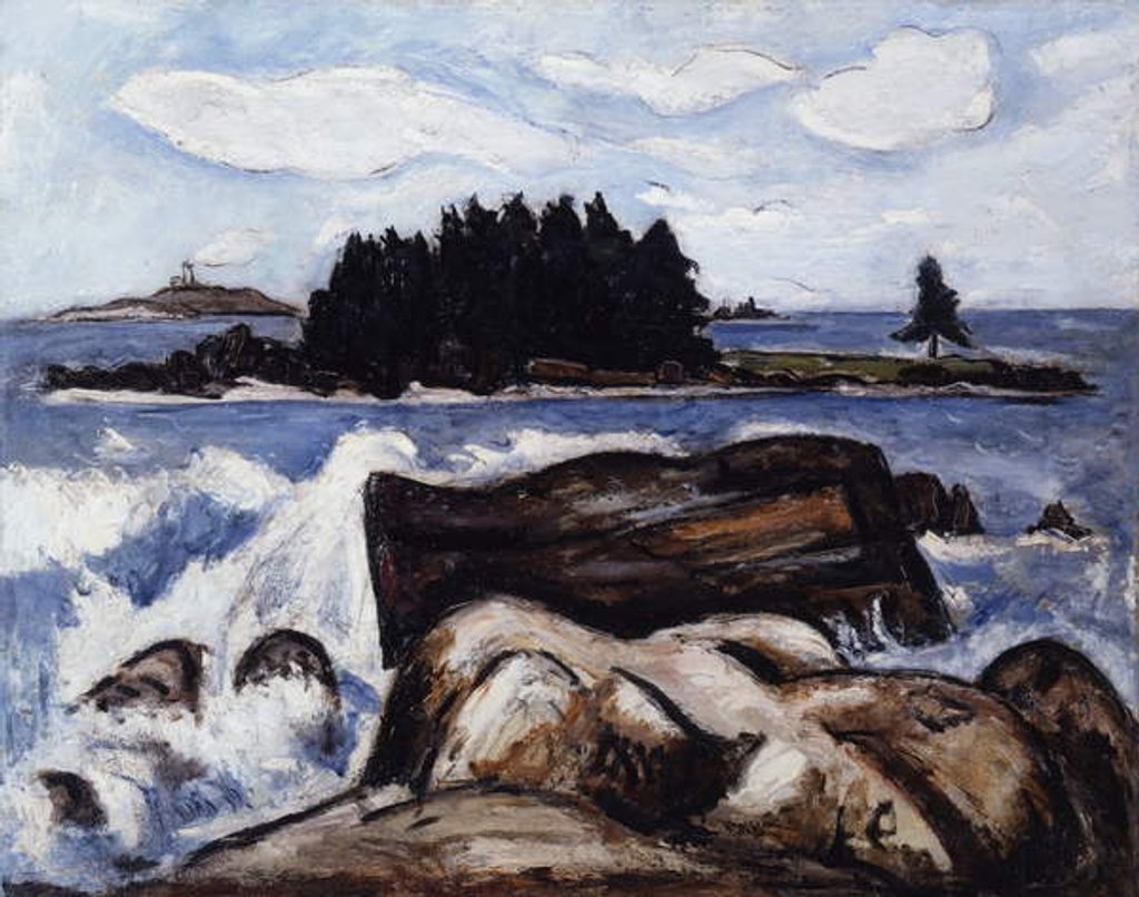 Detail of Jotham's Island, Off Indian Point, Georgetown, Maine. Mouth of Kennebec River, Seguin Light at Left, 1937 by Marsden Hartley