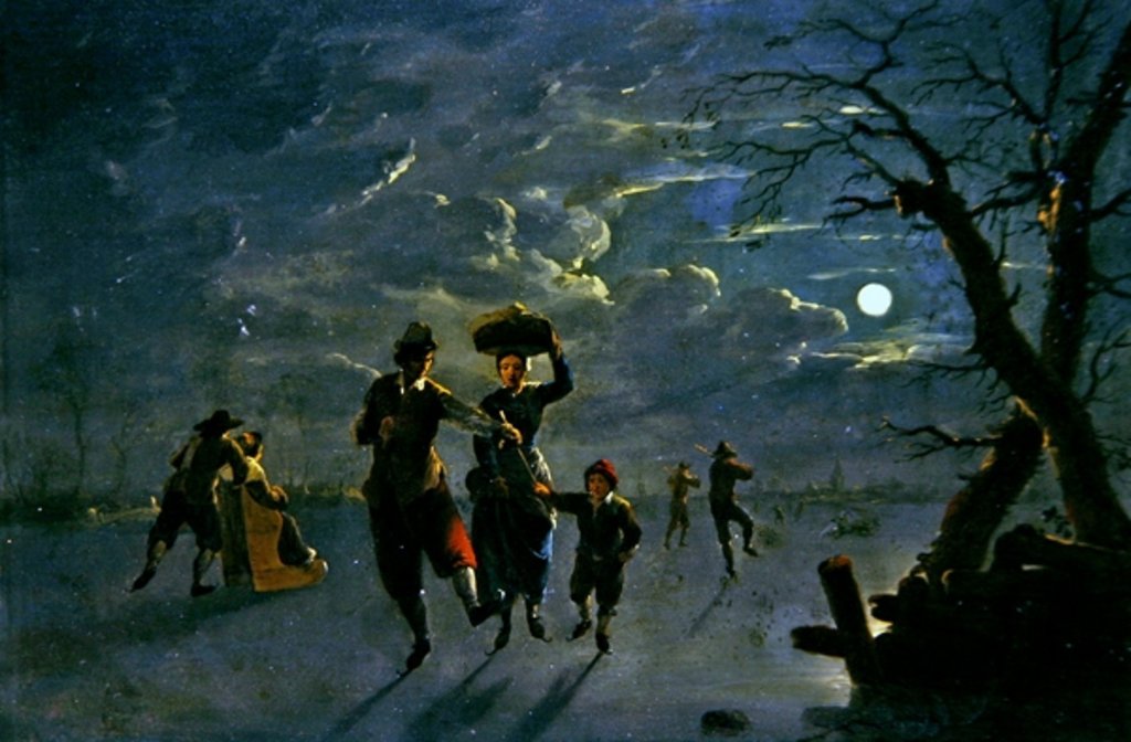 Detail of Ice Skating by Moonlight by Franz Ferg