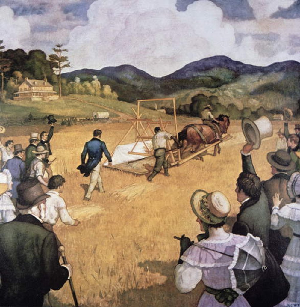 Detail of Cyrus H. McCormick and his reaping machine in 1837 by Newell Convers Wyeth
