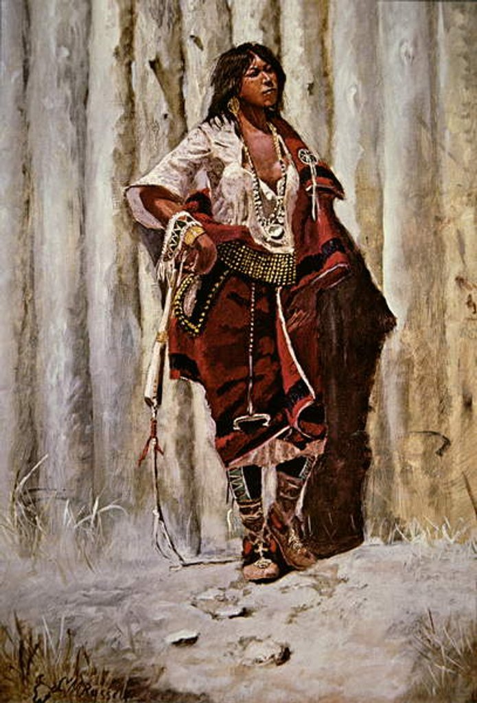Detail of Indian Maid at the Stockade by Charles Marion Russell