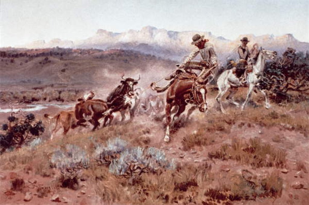 Detail of Round-up on the Musselshell by Charles Marion Russell
