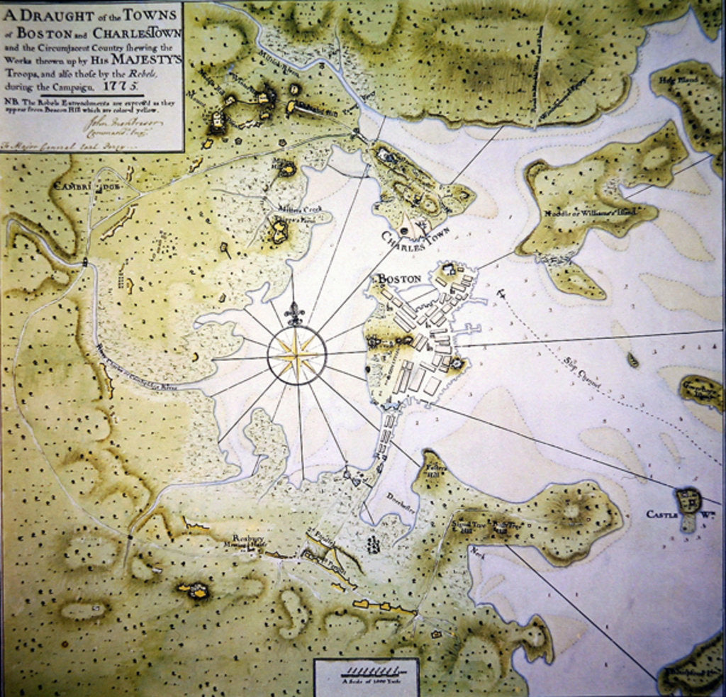 Detail of Map of Boston and Charlestown, 1775 by John Montresor