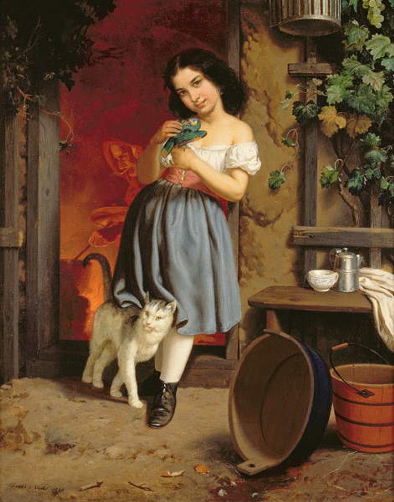 Detail of A Young Girl with a Cat, 1866 by Karl Nahl