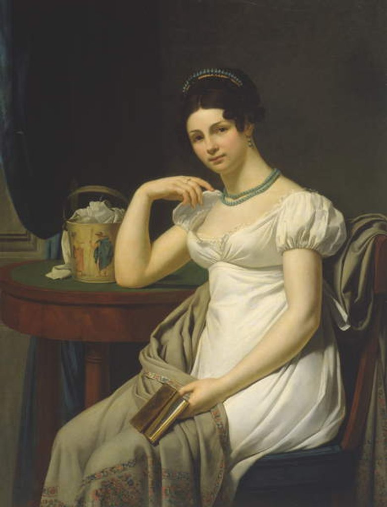 Detail of Portrait of a woman in an interior with a work basket by French School