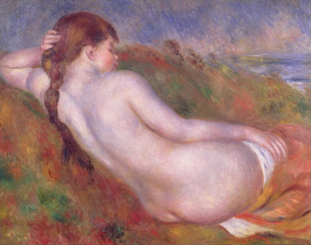 Detail of Reclining nude in a landscape by Pierre Auguste Renoir