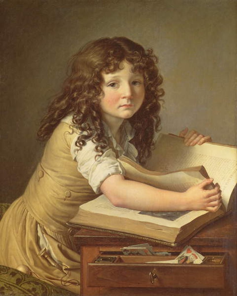 Detail of A child looking at pictures in a book by Anne Louis Girodet de Roucy-Trioson