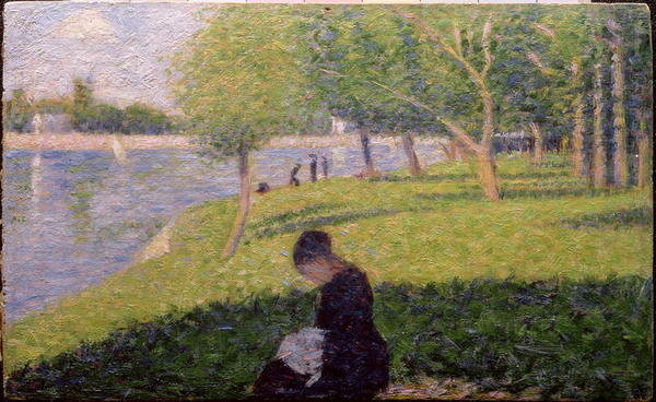 Detail of The seamstress, or Sunday at the Grande Jatte, study for 'A Sunday Afternoon on the Island of La Grande Jatte', c.1884-6 by Georges Pierre Seurat