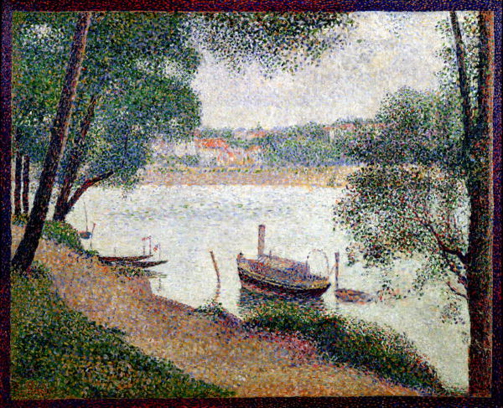 Detail of River Landscape with a boat by Georges Pierre Seurat