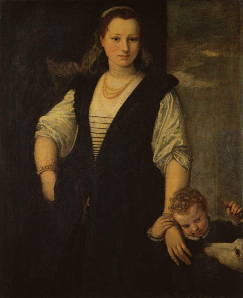 Detail of Portrait of a Woman with a Child and a Dog by Veronese
