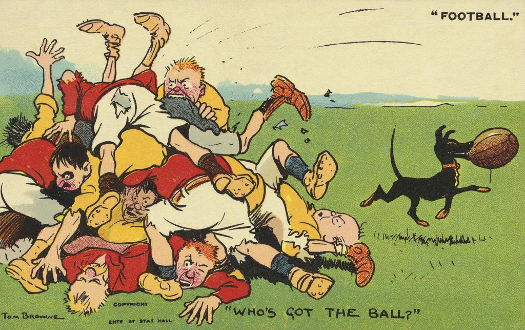 Detail of Postcard Cartoon of Rugby Match by Anonymous