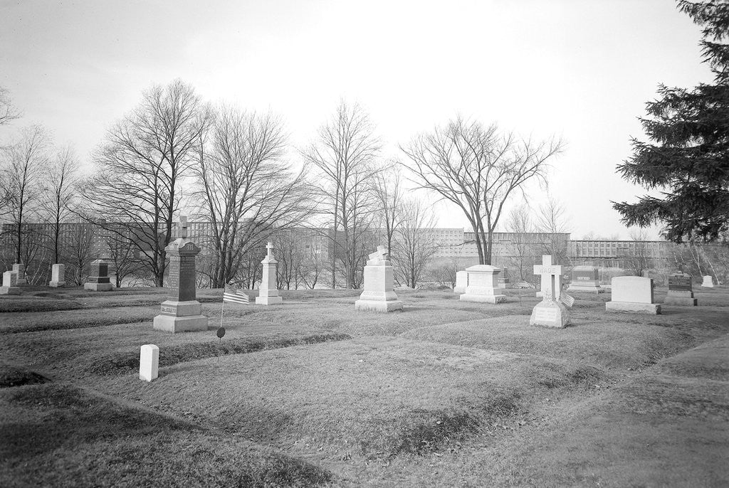 Detail of Mt. Holyoke, Massachusetts - Scenes. West Boylston Manufacturing Company from St. Brigid's Cemetary, 1936 by Lewis Hine