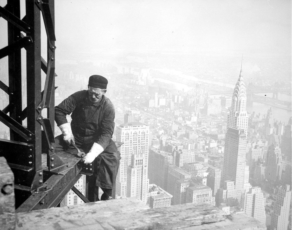 Detail of Photograph of a Workman on the Framework of the Empire State Building, 1936 by Lewis Hine
