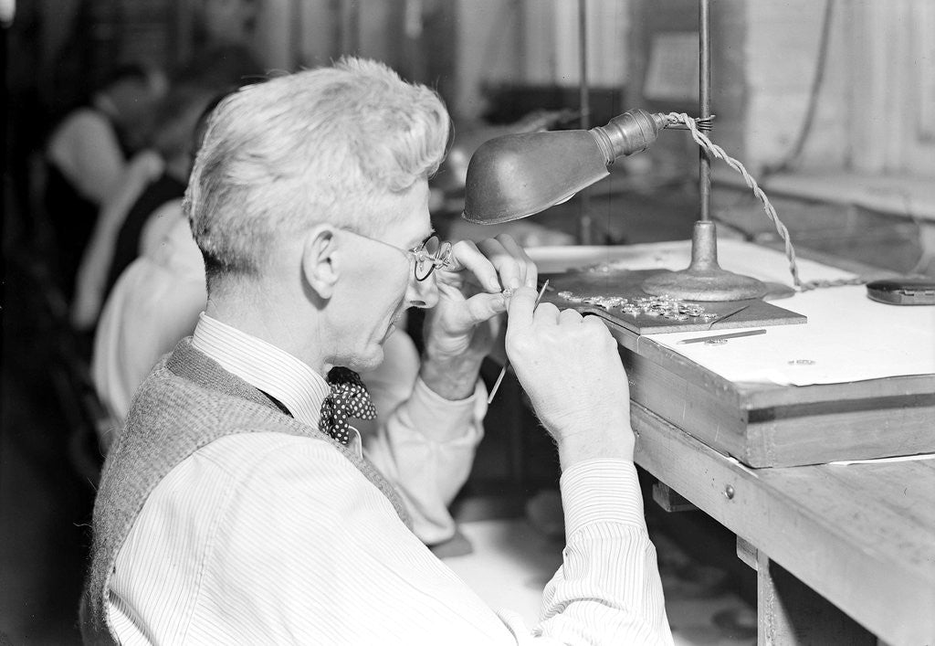 Detail of Lancaster, Pennsylvania - Hamilton Watch. Operation - inspecting plate by Lewis Hine