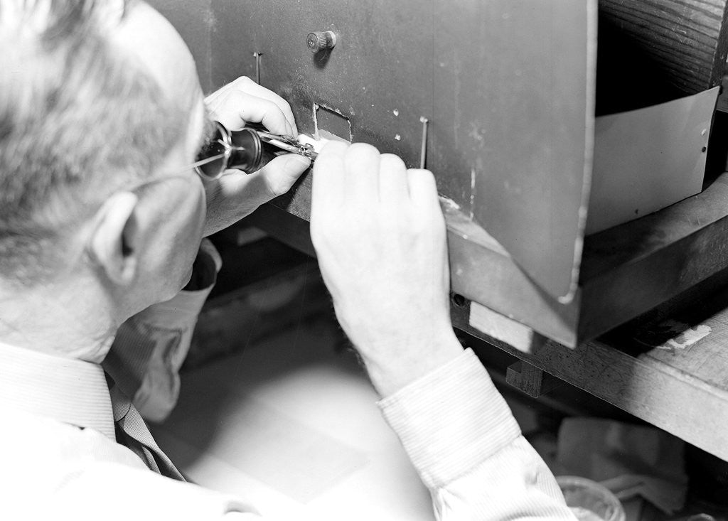 Detail of Lancaster, Pennsylvania - Hamilton Watches. Operation - truing balance wheels by Lewis Hine