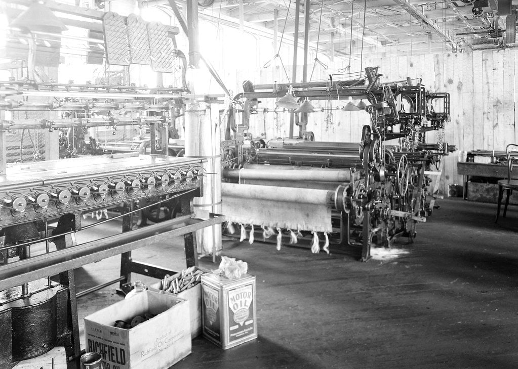 Detail of Paterson, New Jersey - Textiles. Idle quilling machines and looms in a cockroach shop, March 1937 by Lewis Hine
