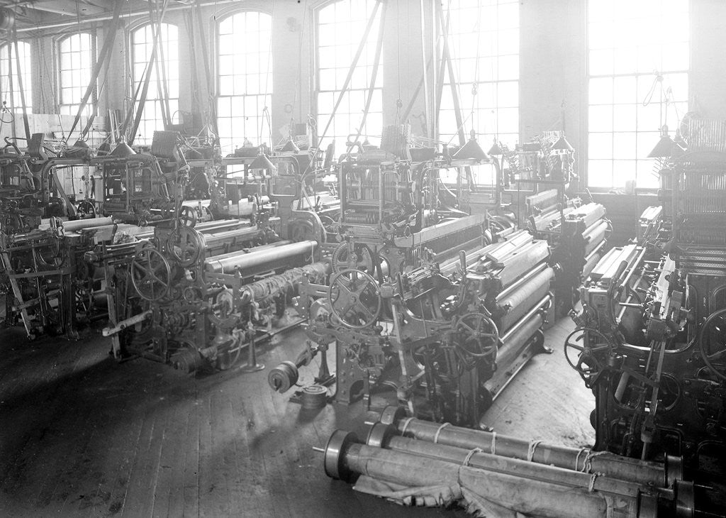 Detail of Paterson, New Jersey - Textiles. Idle looms in a cockroach shop. Note the empty beams in the foreground, March 1937 by Lewis Hine