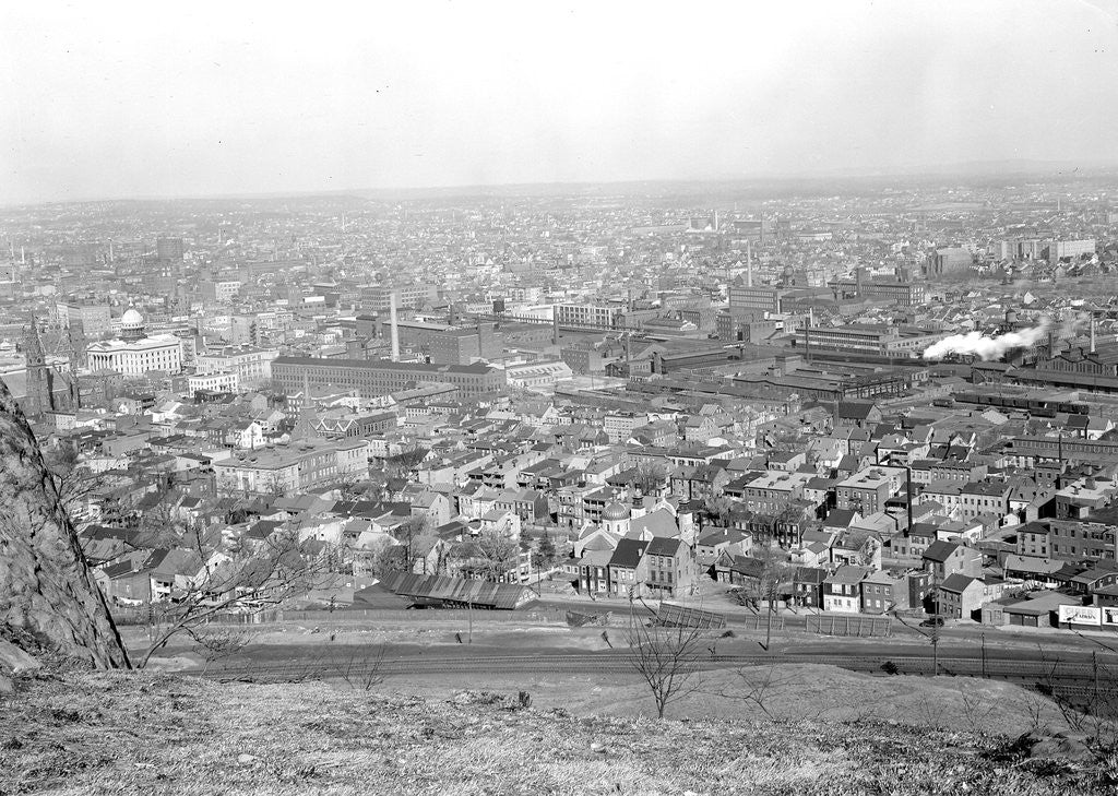 Detail of Paterson, New Jersey - Textiles. Birds-eye-view of Paterson from Garrett Mt. Park, March 1937 by Lewis Hine