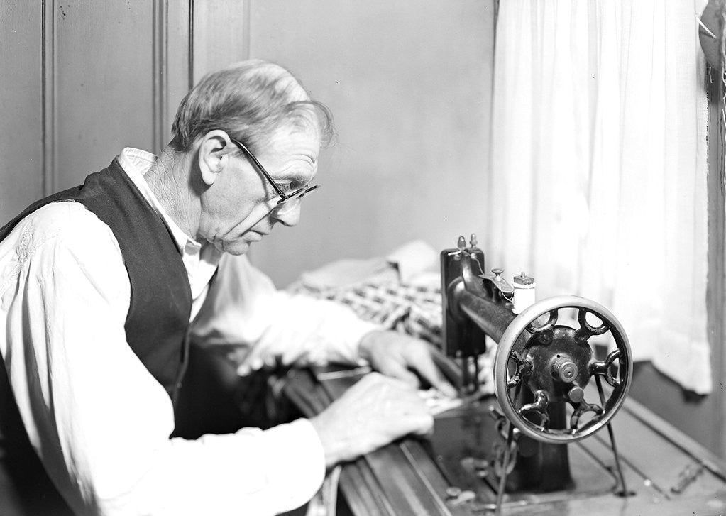 Detail of Paterson, New Jersey - Textiles. An old silk-worker (now unable to work) living on earnings of a roomer, March 1937 by Lewis Hine