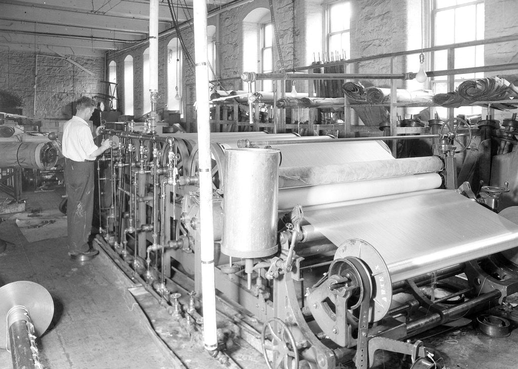 Detail of Paterson, New Jersey - Textiles. Man working at machines, 1936 by Lewis Hine