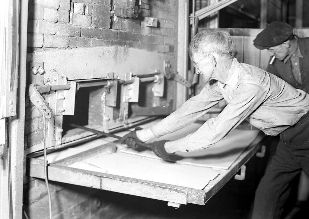 Detail of Millville, New Jersey - Glass bottles. Man working at ovens, 1936 by Lewis Hine