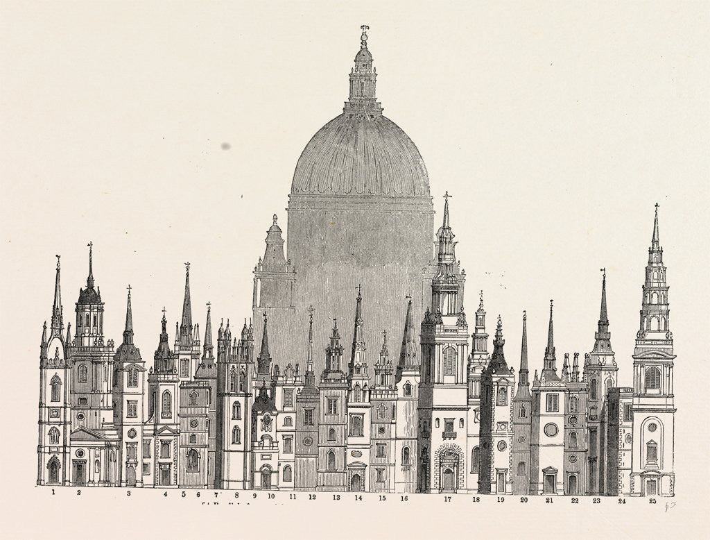 Detail of Parallel principal Towers Steeples built Sir Christopher Wren by Anonymous
