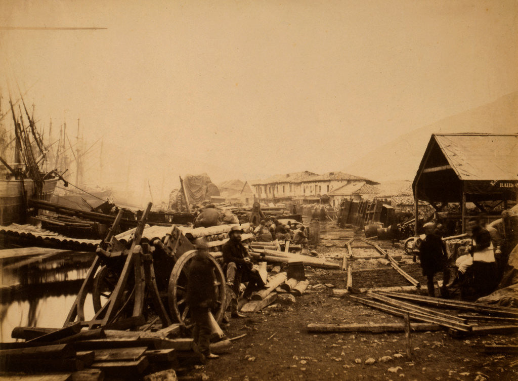Detail of Landing place, railway stores, Balaklava, looking up the harbour, Crimean War by Roger Fenton