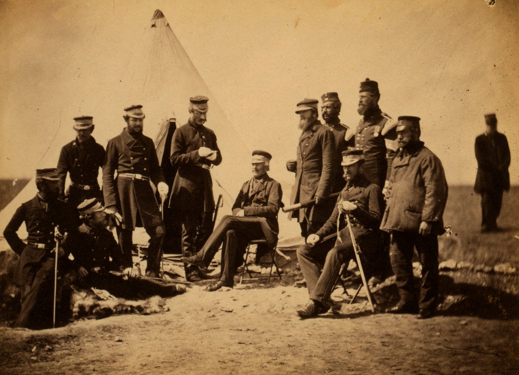 Detail of Lieutenant General Pennefather & Captain Wing, Captain Layard, Captain Ellison, Colonel Wilbraham, Colonel Percy Herbert, Major Thackwell & Dr. Wood, officers of his staff, Crimean War by Roger Fenton
