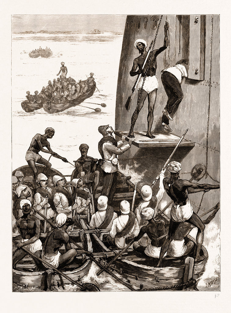 Detail of The Prince Of Wales In India, 1876: Troops Of The 43rd Regiment Embarking At Cananore To Meet The Prince by Anonymous