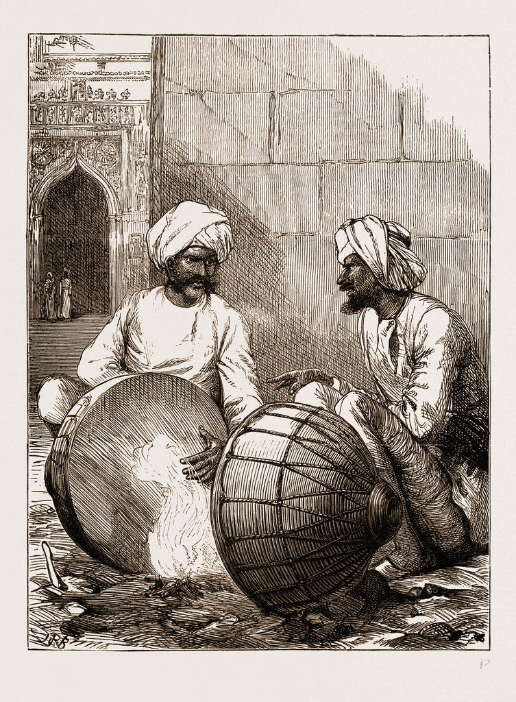 Detail of Preparing For The Prince: Tuning The Tom-toms At Jammu by Anonymous