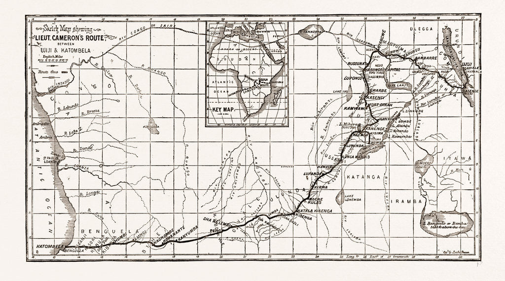 Detail of Lieutenant Cameron's Map Of Central Africa: Showing His Line Of March From Lake Tanganyika To The West Coast, 1876 by Anonymous