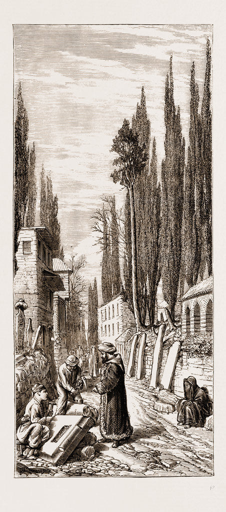 Detail of Making Tombstones At The Entrance To The Turkish Cemetery At Scutari by Anonymous