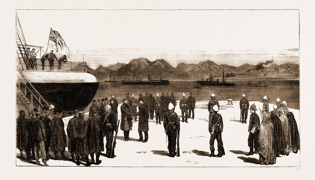 Detail of Egypt After The War: The Hon. Mark Napier Bidding Farewell To Arabi And His Fellow-exiles On Their Embarkation At Suez For Ceylon, 1883 by Anonymous