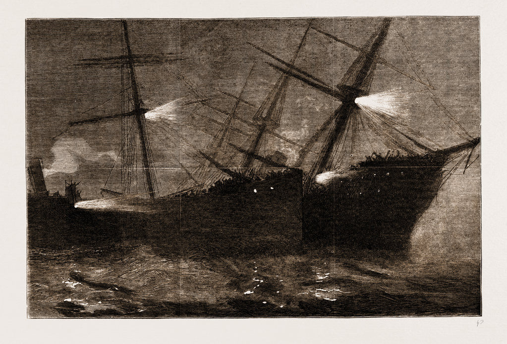 Detail of The Fatal Collision At The Mouth Of The Mersey Between The Inman Mail Steamer city Of Brussels And The Hall Line Steamer kirby Hall, 1883 by Anonymous