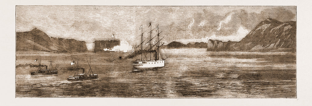 Detail of The Golden Gate, San Francisco: H.M.S. Comus Leaving The Harbour Accompanied By General Mcdowell: The Fort Saluting by Anonymous