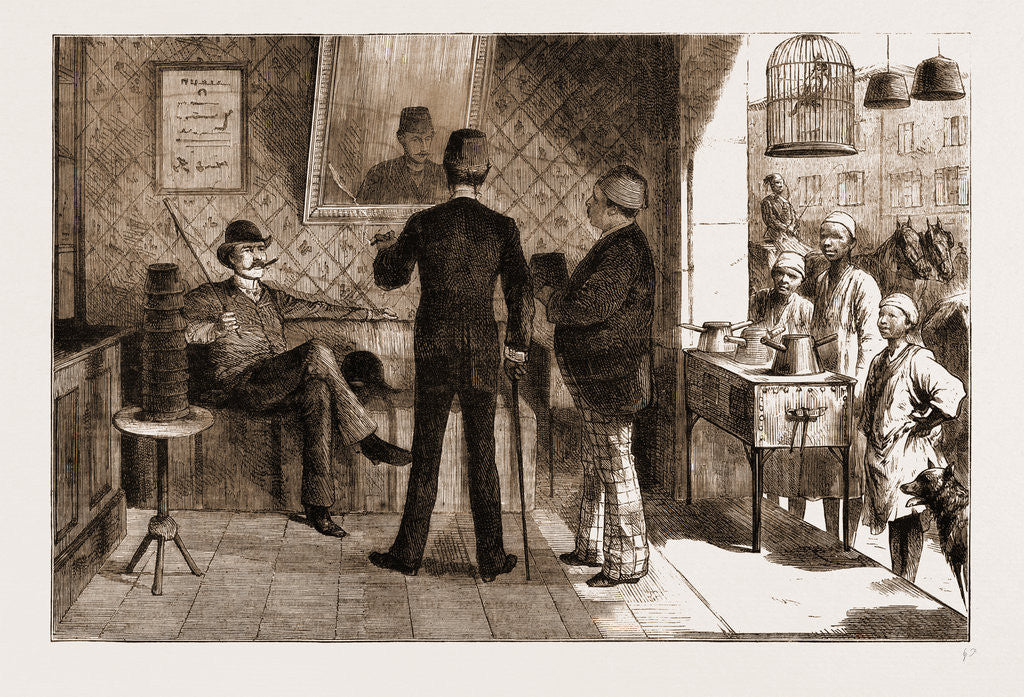 Detail of English Officers In The Egyptian Service: Trying On A Fez In Cairo by Anonymous