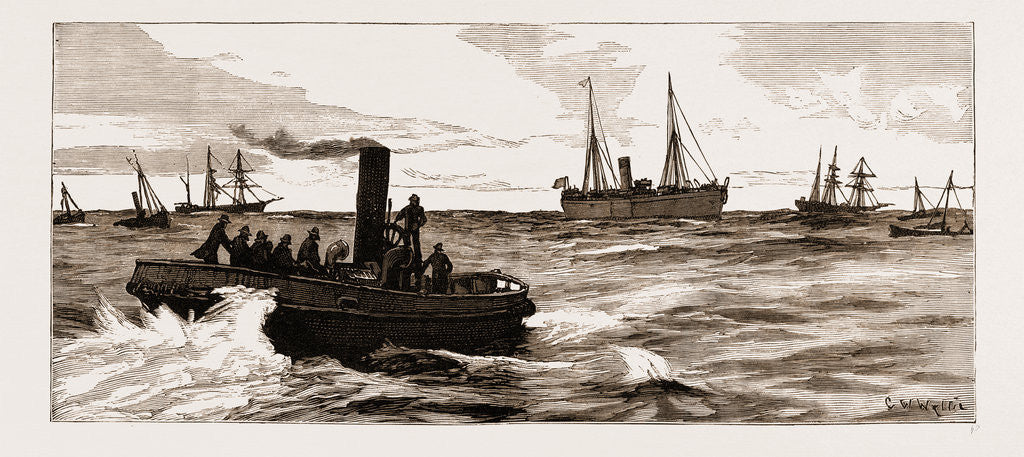 Detail of The Assassination Of Carey, Arrest Of O'Donnell At Port Elizabeth: The Police Going Off In A Launch To The Melrose To Arrest O'donnell, 1883 by Anonymous