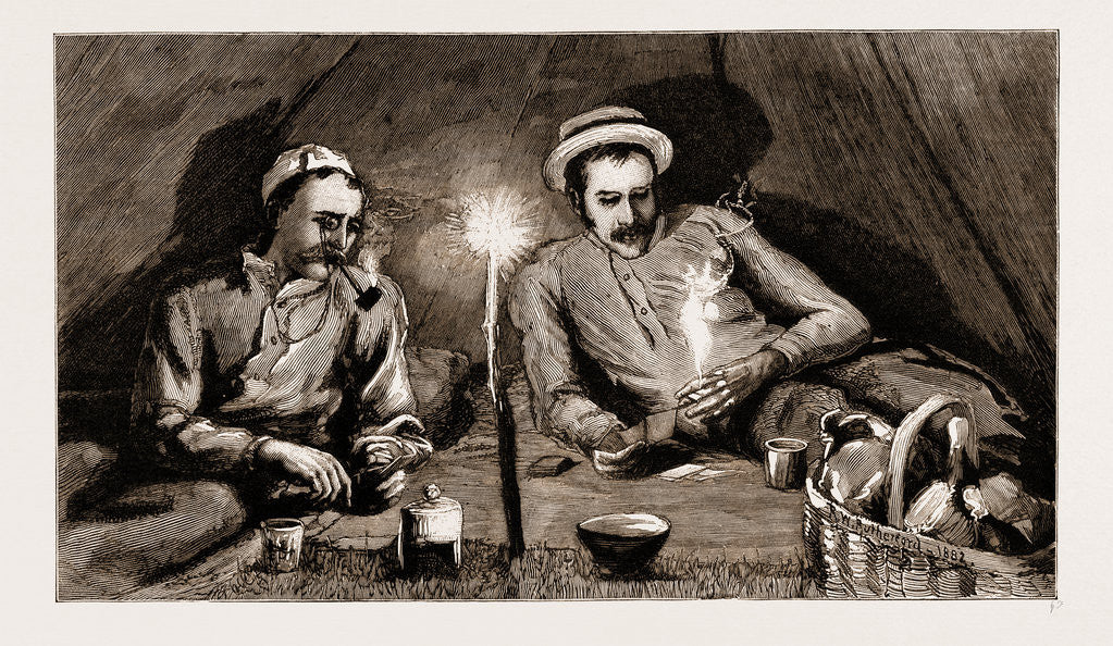 Detail of A Trip In A Birch Bark Canoe On The Rideau Canal, Canada: Gambling In Our Festive Camp, 1883 by Anonymous