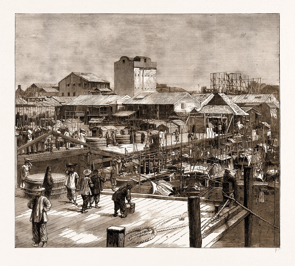 Detail of Wharf At Canton, Where The Rioting Began, And From Which A Chinese Porter Fell Into The Water And Was Drowned, China, 1883 by Anonymous