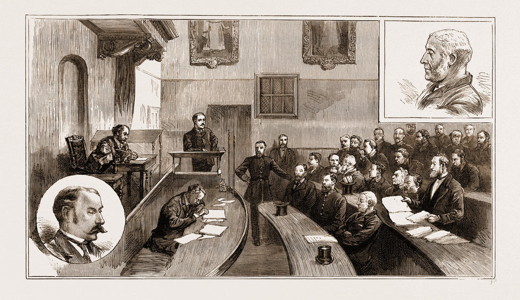 Detail of The River Plate Bank Frauds: Examination Of Warden And Watters At The Queen's Bench Court, Guildhall, London, UK, 1883 by Anonymous