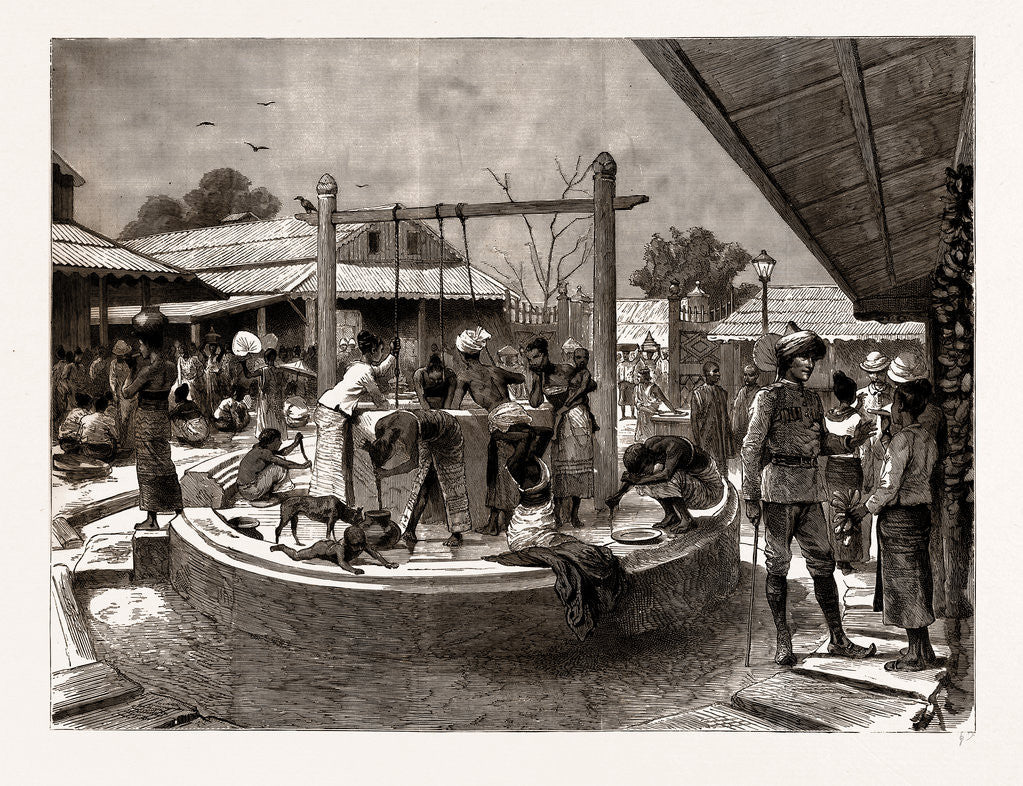 Detail of The Manners And Customs Of The Burmans: A Wash And Brush Up In The Market Place, Mandalay, 1886 by Anonymous